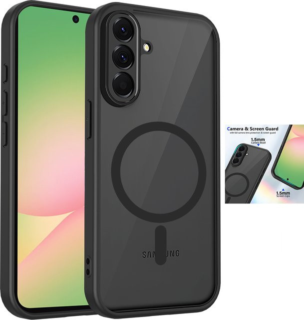 Magnetische kabellose Lade-Telefonhülle für Samsung Galaxy A Serie, transparent schwarz mattiert - Bild 1