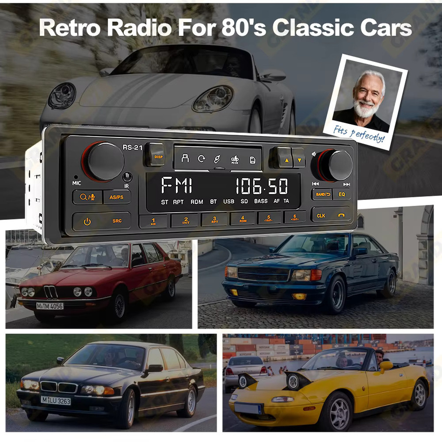 Grandnavi Retro Autoradio 1DIN MP3-Player mit Bluetooth und QC3.0 in Schwarz - Bild 3