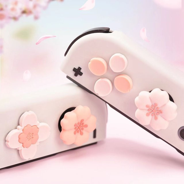 KomoKe Silikon Soft D-Pad und ABXY Button Sticker Set in Rosa Sakura für Nintendo Switch und Joy-Con Oled - Bild 1