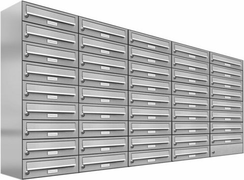 AL Briefkasten-System für 44 Parteien, Aufputzmontage, silberfarben, B/H/T: 153,41 x 103,5 x 27,5 cm - Bild 1