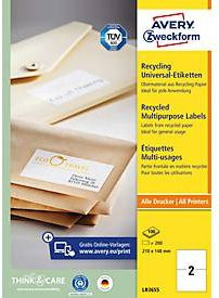 Avery Zweckform Universaletiketten aus Recyclingpapier, A4, weiß, B: 210 mm x H: 148 mm - Bild 1