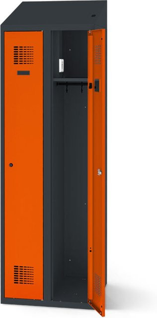 rotstahl Kleiderspind mit Ladefunktion und 2 Türen in Orange mit anthrazitgrauem Korpus, B: 80 cm, H: 200 cm - Bild 1