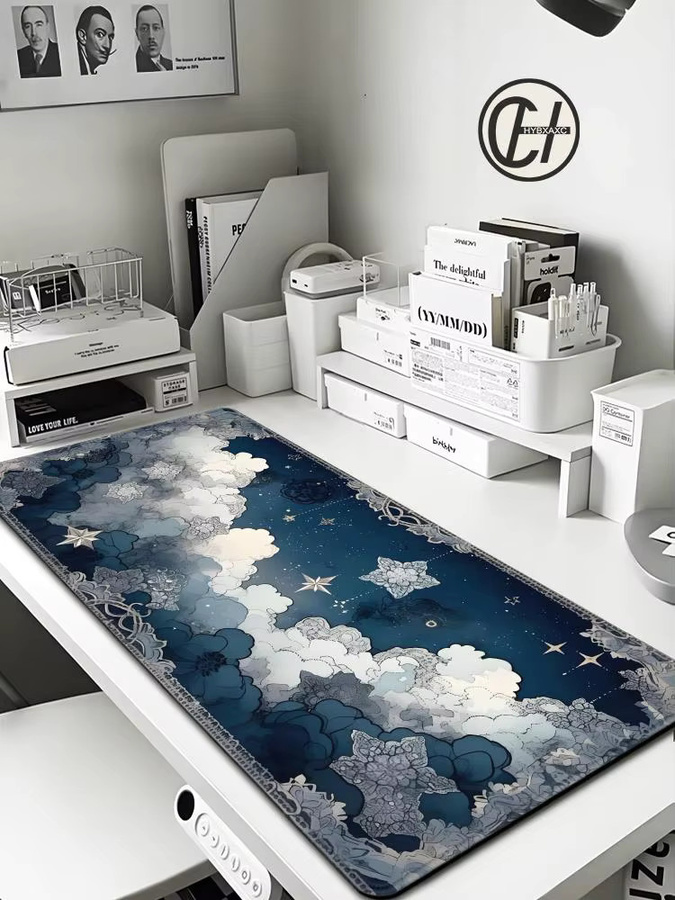 HYBXAXC Gaming Mousepad Sternenhimmel Mond Schwarz XXL Schreibtischmatte für PC und Tastatur - Bild 6