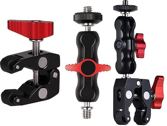 Magic Arm Clamp mit Doppelkugelkopf aus Aluminiumlegierung für Kamera, Monitor, LED-Licht und Mikrofon, Schwarz, 1/4'' und 3/8'' Gewinde - Bild 1