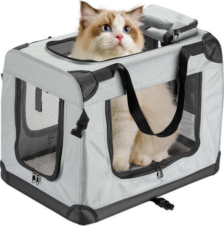 Fudajo Transportbox für Hunde und Katzen, faltbar, Grau, B/T/H: 60 x 42 x 44 cm