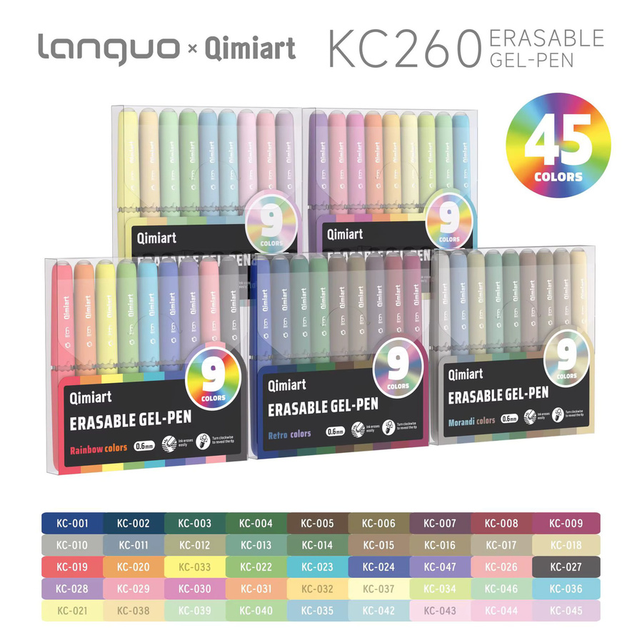 Languo Radierbare Gelschreiber im 9er-Pack, 0,6 mm ST Feinspitze, Mehrfarbig - Bild 2