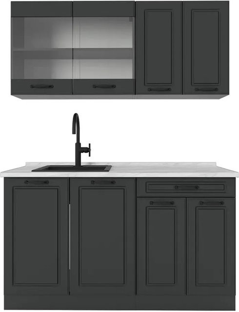 Vicco R-Line Singleküche Landhaus Anthrazit mit Marmor-Arbeitsplatte B/T/H: 140 x 60 x 81,6 cm - Bild 1