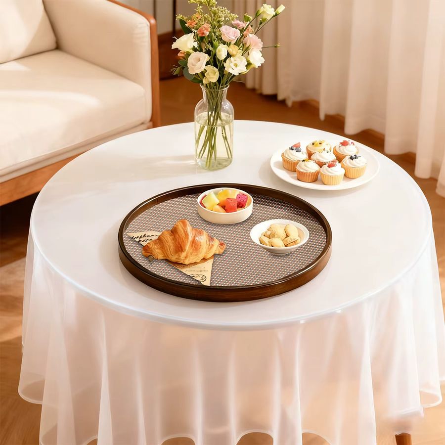 Set aus rundem Bambustablett und rechteckigem Lebensmitteltablett mit erhöhtem Kantendesign und rutschfester Basis - Bild 2