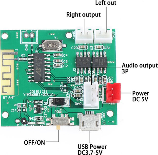 KOQZM Bluetooth 5.0 Verstärkerplatine Mini Stereo Audio Decoder Modul 5W x 2 in Grün - Bild 1