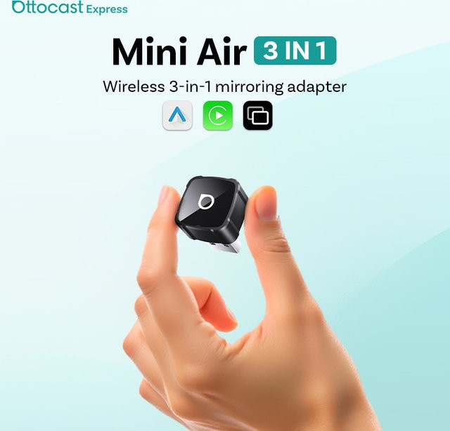 OTTOCAST Mini Air 3-in-1 Kabelloser CarPlay Android Auto Adapter mit AirPlay Bildschirmspiegelung in Schwarz und Orange für Audi VW Kia - Bild 1
