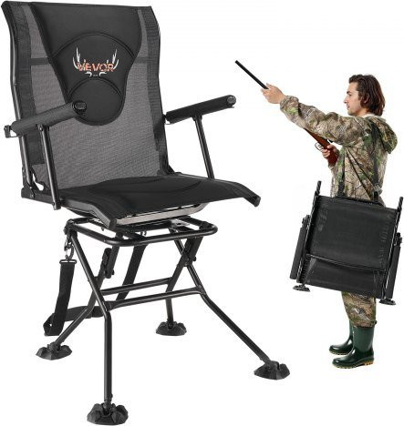 VEVOR Campingstuhl mit 360 Grad Drehung, klappbarer Anglerstuhl mit Armlehnen und Stahlrahmen in Schwarz, belastbar bis 136 kg - Bild 1