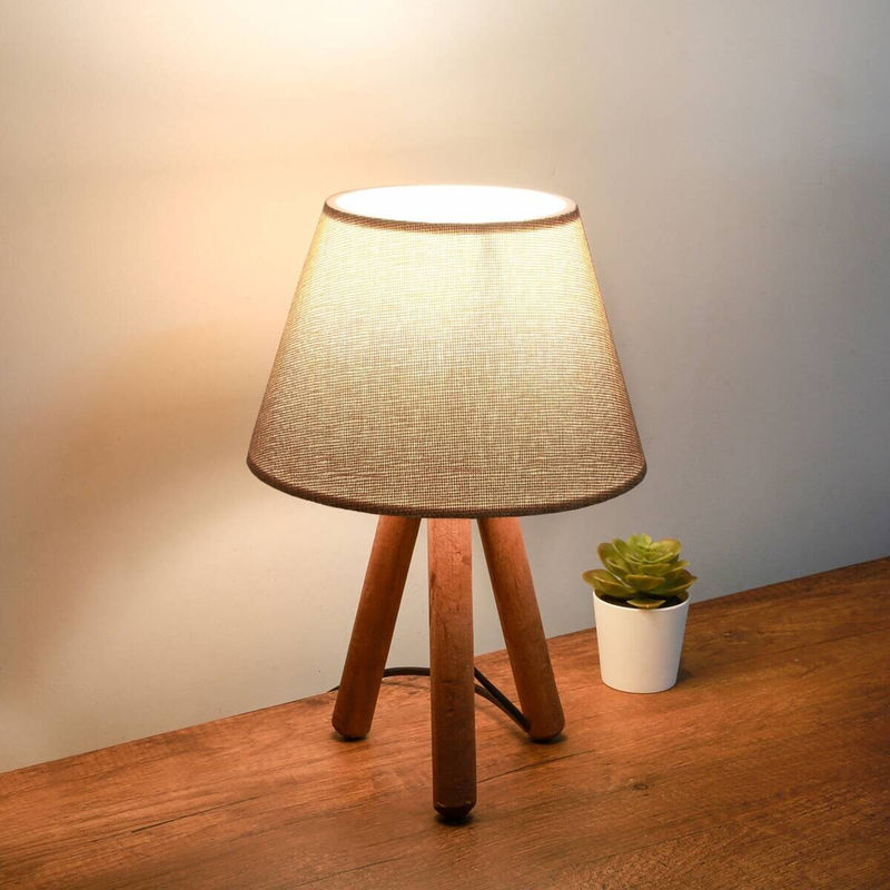 Opviq Tischleuchte beige aus Holz und Stoff mit E27 Fassung, B/H/T: 22 x 30 x 22 cm - Bild 2