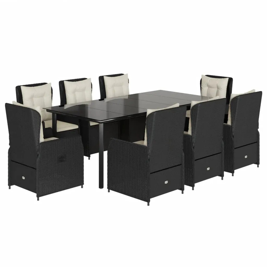 vidaXL 9-teilige Garten-Essgruppe aus Poly Rattan in Schwarz mit Kissen und Glastisch - Bild 2