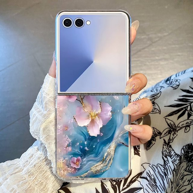 MOESOE Handyhülle mit Marmor-Blumenmuster für Samsung Galaxy Z Flip 7 FE 6 5 4 3, transparente Schutzhülle in Multicolour - Bild 1