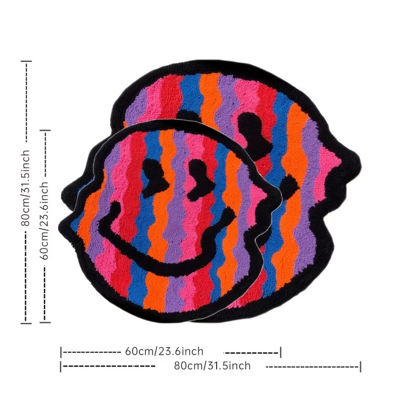 VIKAMA Funky Happy Smiley Fußmatte in Multicolour, rutschfester und waschbarer Eingangsteppich mit Cartoon-Print, B/B/H: 60,0 x 60,0 x 1,0 cm - Bild 2