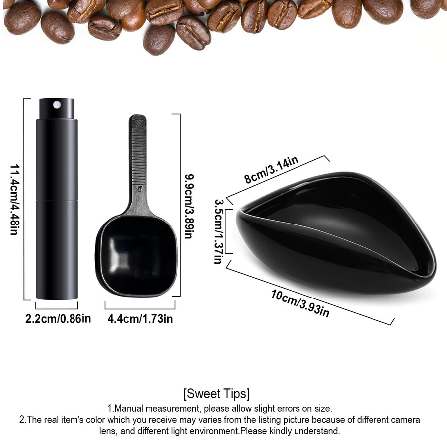 Leeseph Barista-Zubehör-Set mit Kaffeebohnen-Dosierbecher, Sprühflasche und Keramik-Einzeldoschtablett in Schwarz oder Weiß - Bild 3