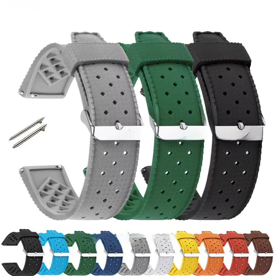 Uhrenarmband Silikon, Tropisch, Schwarz, 20 mm, 22 mm, Unisex - Bild 5