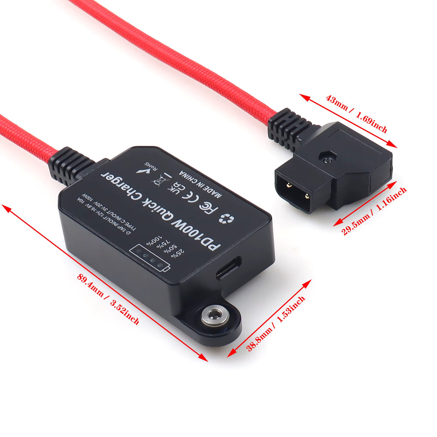 LANO 100W PD Bidirektionales Stromkabel D-TAP auf USB-C Adapter für Laptop und V-Mount-Akku in Rot - Bild 2