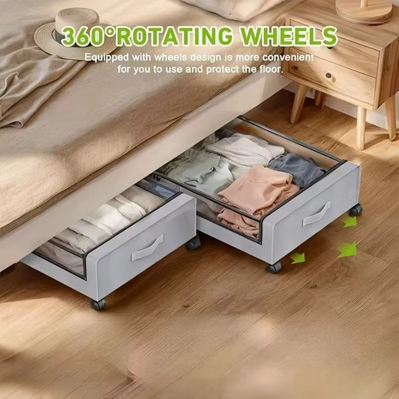Untior Aufbewahrungsbox mit transparentem Deckel und Rollen in Grau für Schuhe und Kleidung - Bild 3