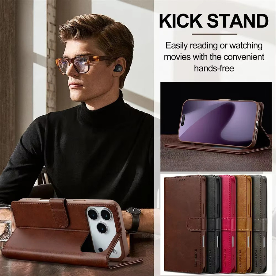 Magnetische Leder-Brieftasche als Handyhülle für Apple iPhone 11 bis iPhone 17 Pro Max in Braun - Bild 5