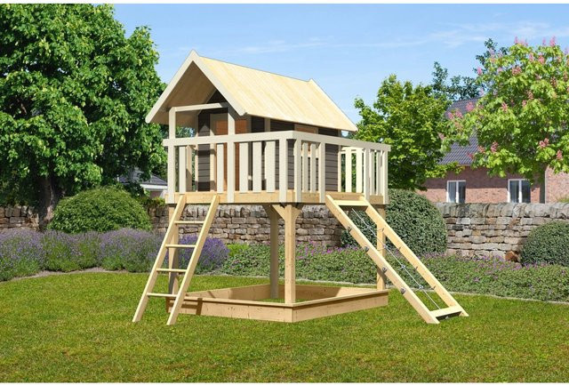 Karibu Stelzenhaus Fidel mit Netzrampe in Terragrau, B/H/T: 198 x 329,5 x 243 cm - Bild 1