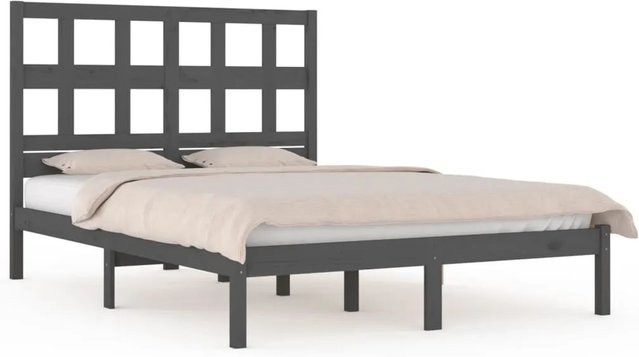vidaXL Massivholzbett aus Kiefer in Grau, Modernes Bettgestell für Erwachsene, B/T/H: 200 x 200 x 131 cm - Bild 1