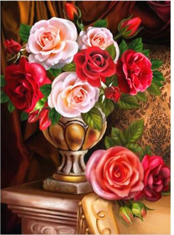 FIYO Diamond Painting Set mit runden Steinen in Rosa und Mehrfarbig, Florales Motiv, B/H: 20 x 30 cm - Bild 1