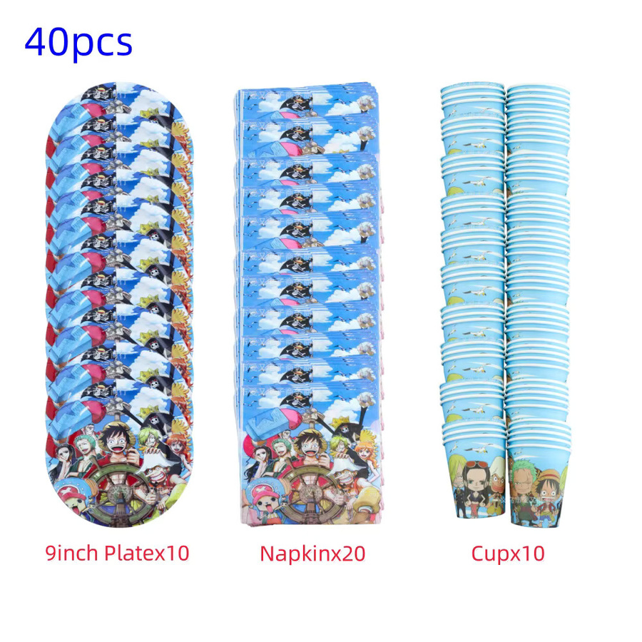 Bandai One Piece Anime Party Dekoration Set mit Tischdecke und Einweggeschirr, Mehrfarbig - Bild 1