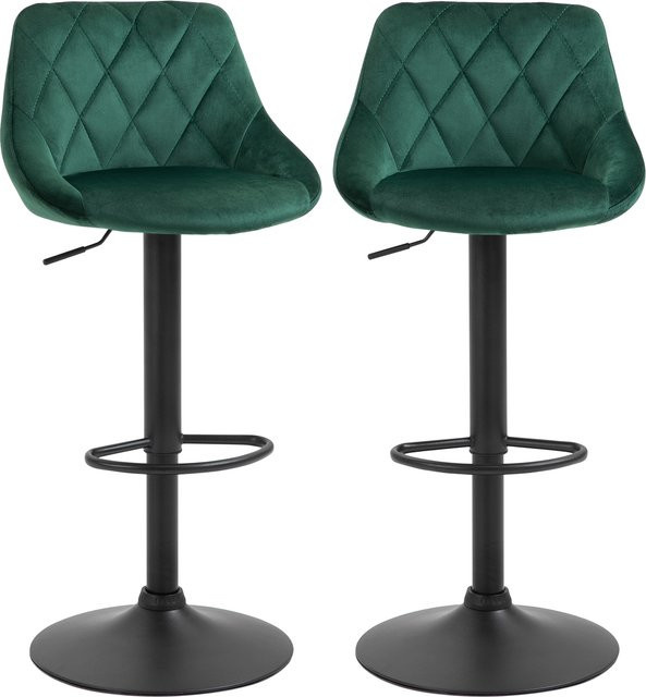 HOMCOM Set 2 Barhocker mit Samtsitz und Metallbasis, höhenverstellbare Barstühle mit Rückenlehne und Fußstütze, Dunkelgrün, B/T/H: 46 x 48 x 83-104 cm - Bild 1