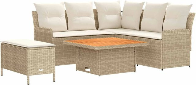 vidaXL Gartenmöbel-Set aus PE-Rattan und Akazienholz in Beige und Creme mit 5 Kissen - Bild 1