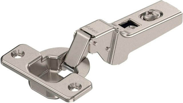 Blum Standardscharnier Clip 100 Grad Gekröpft mit Feder und Schrauben, Nickelplattiert, Silber - Bild 1
