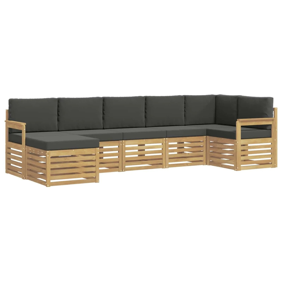 vidaXL Outdoor-Sofagarnitur 7-teilig aus Akazienholz in Anthrazit und Weiß mit L-Form und Polstern - Bild 2