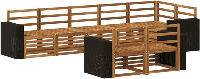 vidaXL Sofagarnitur aus Massivholz Akazie in Braun mit Latten-Design und Armlehnen - Bild 1