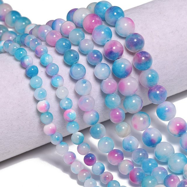 Jade Perlen, blau, weiß, rund, glatt, Charms, 6/8/10mm - Bild 1
