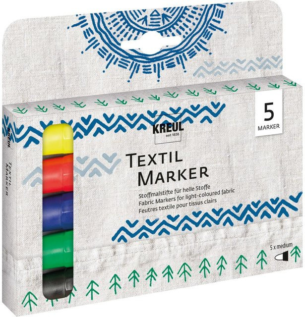 KREUL Textil Marker Medium in Multicolor, 5er-Set - Bild 1