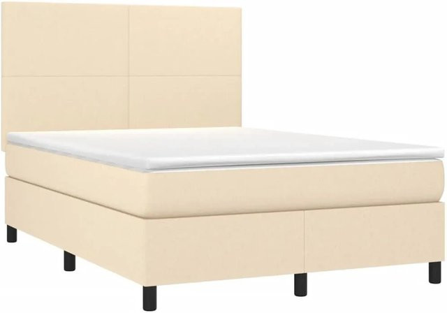 vidaXL Boxspringbett mit Matratze in Beige, Hybridbett mit LED-Unterbettbeleuchtung und USB-Anschluss, B/T: 140 x 190 cm - Bild 1