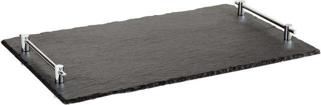 APS GN 1/1 Naturschieferplatte stapelbar aus Schiefer und Edelstahl, schwarz/silber, B: 53 cm, T: 32,5 cm, H: 6 cm - Bild 1