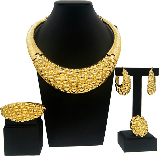 SYHOL Schmuckset, Halskette, Ohrringe, Armband, Gold, Damen - Bild 1