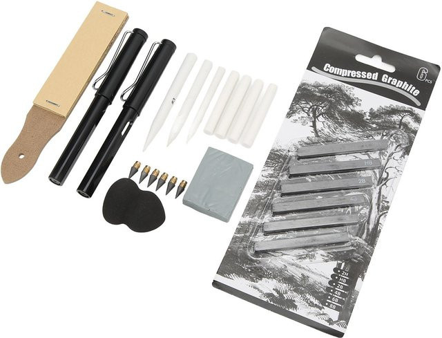 GoolRC Zeichenstift-Set mit 24 Stück für Skizzen und Graffiti, Graphit- und Kohle-Stifte in Grau und Schwarz - Bild 1