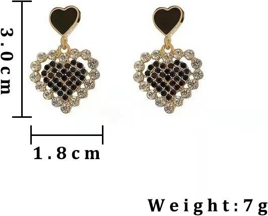 YIRAN Jewelry Ohrringe, Herz, Kristall, Schwarz, Kupfer, Damen - Bild 1