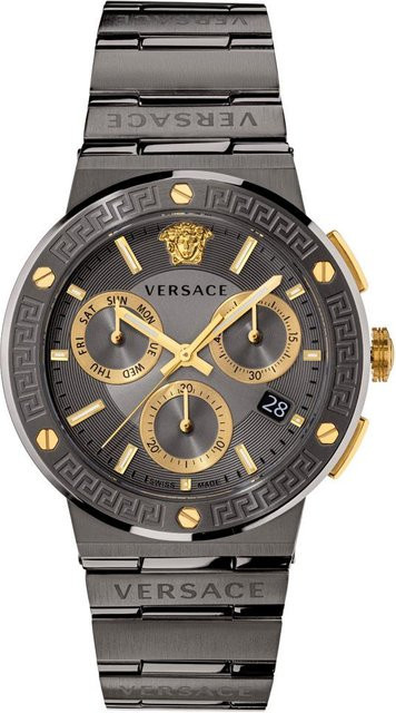 Versace Chronograph, Quarz, Edelstahl, 43 mm, Herren, Schwarz, Grau - Bild 1