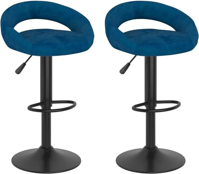 DELUKE Barhocker KALSII 2er Set, höhenverstellbare Barstühle aus blauem Samt, drehbar für Küche und Hausbar - Bild 1