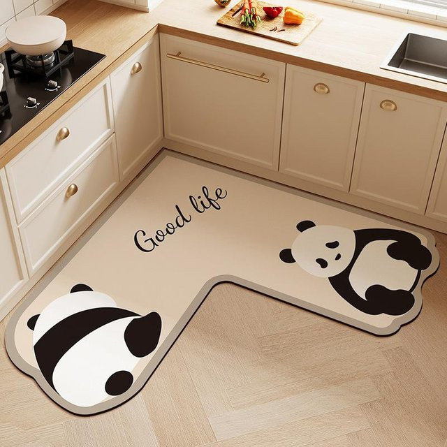Yiran Furniture L-förmige Kieselgur Bodenmatte mit Cartoon-Tier-Motiv, beige, B/T/H: 70 x 70 x 45 cm - Bild 1