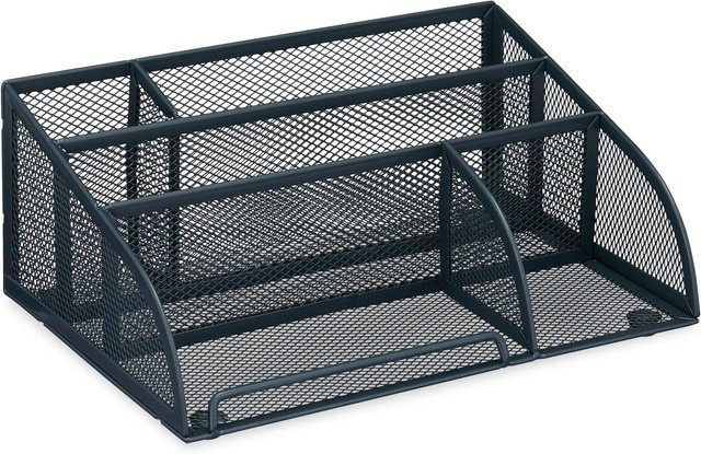 Relaxdays Schreibtisch Organizer aus Stahl in Anthrazit mit Mesh-Design, B/T/H: 25,5 x 10,5 x 17 cm - Bild 1