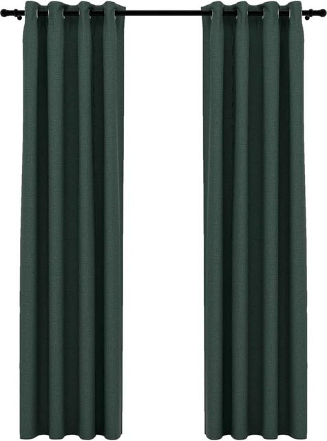 vidaXL Verdunkelungsvorhänge in Leinenoptik mit Ösen, 2 Stück, Grün, B: 140 cm, H: 225 cm - Bild 1