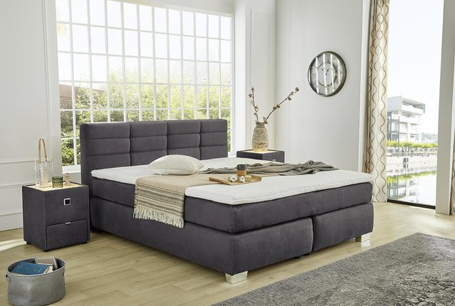 Poco Boxspringbett in Grau mit Bonell-Federkern und Polsterung, B/L: 180 x 200 cm - Bild 1
