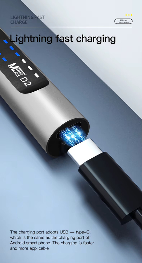 MaAnt D2 Elektrischer Schleifstift in Silber – Intelligenter Lade-Gravurstift und Polierwerkzeug für Handy-CPU-IC sowie LCD-OCA-Entfernung - Bild 3