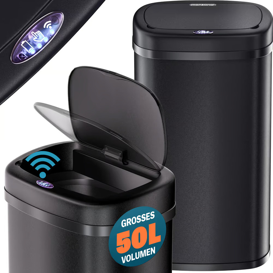 MONZANA Sensor Mülleimer aus Edelstahl in Schwarz 50L - Bild 2
