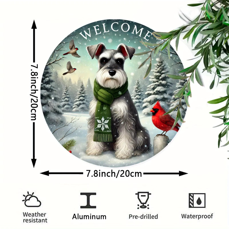 Potdemiel Merry Christmas Schnauzer Rundes Aluminium-Wandkunst Metallschild Mehrfarbig Durchmesser: 19,81 cm - Bild 2