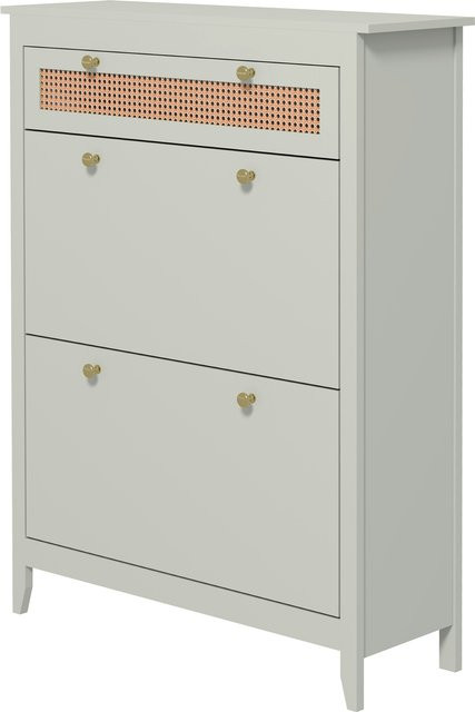 HOMCOM Schuhschrank mit 2 Klappen und Schublade in Grün, Schuhkommode für 12 Paar Schuhe mit Rattanstreifen für Flur und Eingangsbereich, B/T/H: 88 x 30 x 120 cm - Bild 1